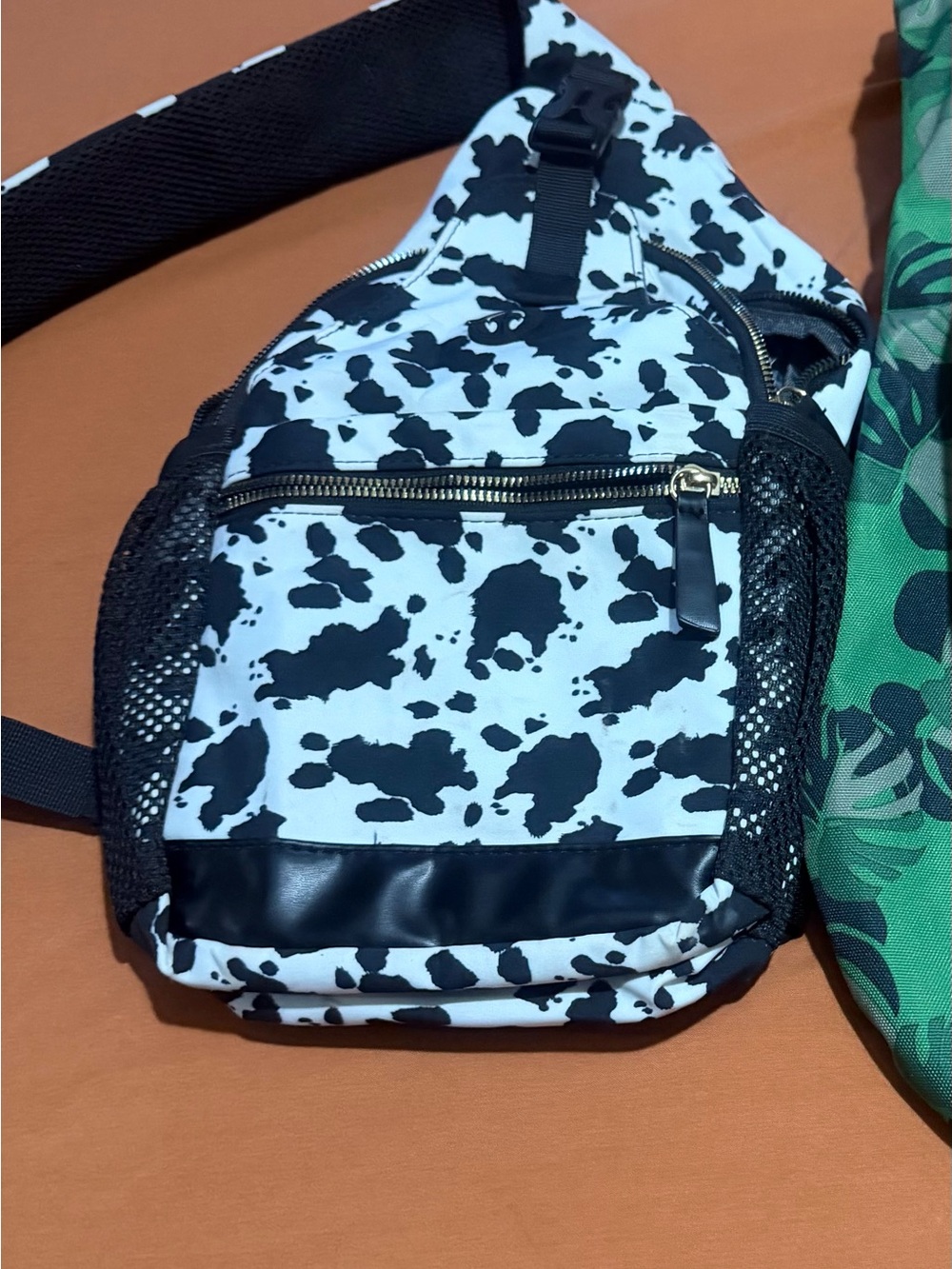 Black & White Cow Print Sling Bag - Men